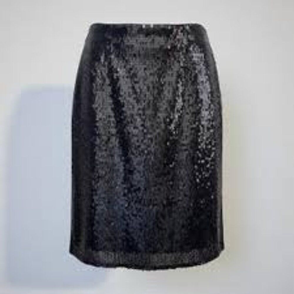 I.N.C International Concepts Women's Black Silk Sequin Pencil Skirt Size 8